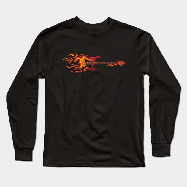 Electric Guitar Fire Illustration Long Sleeve T-Shirt by hobrath